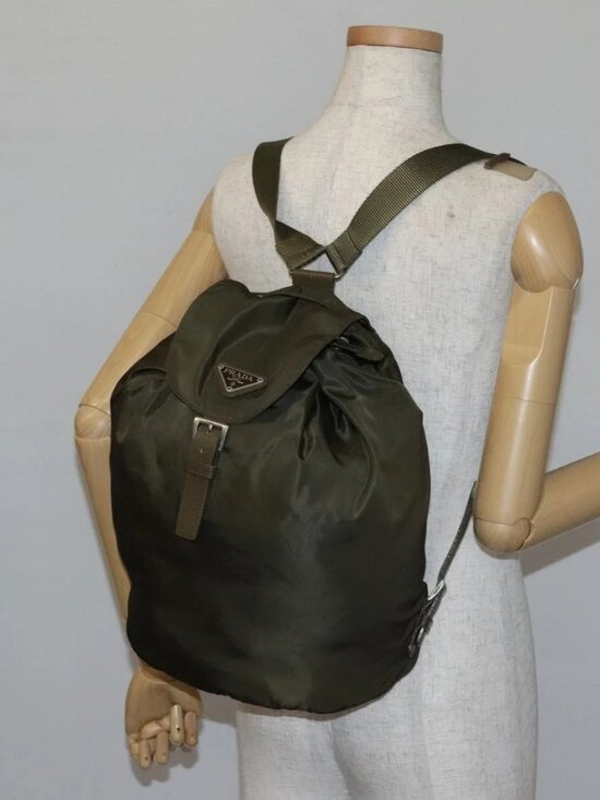 PRADA Backpack Nylon Khaki Silver Auth bs29051 main image 9